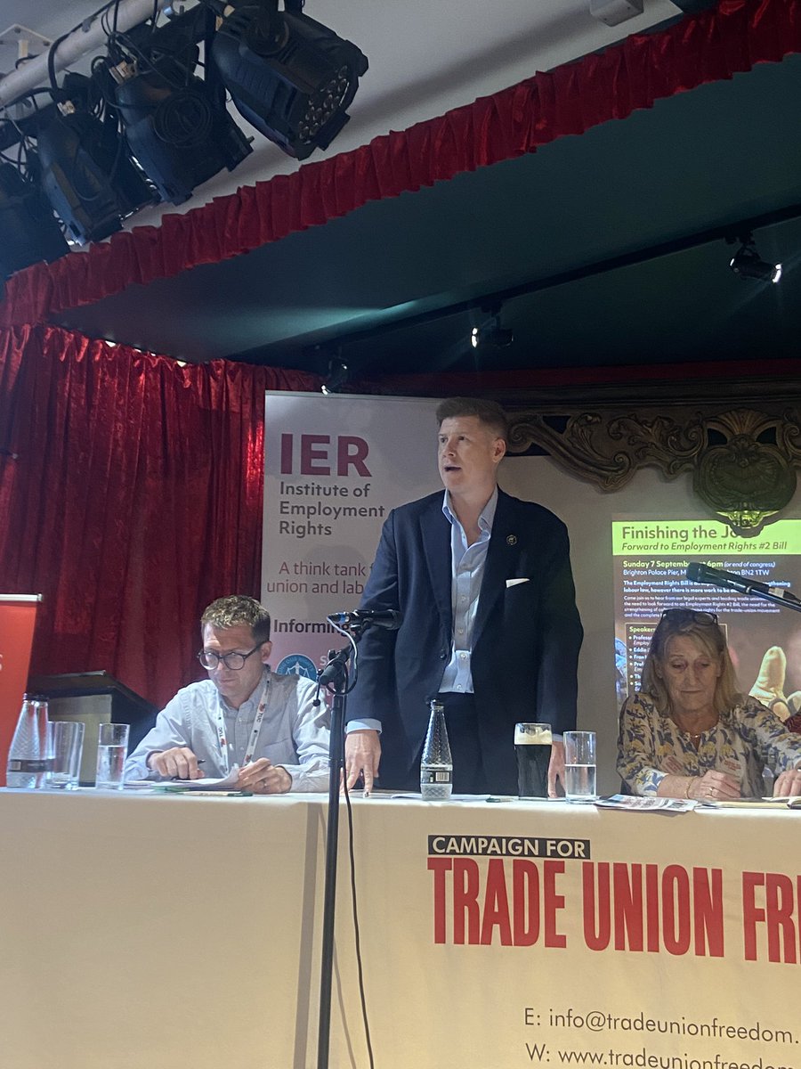 Our fringe meeting is off to a start! <a href="/RMTunion/">RMT</a> ‘s Eddie Dempsey says without sufficiently dissuasive sanctions for rogue employers and without sectoral bargaining, the ERB simply will not meaningfully transform working peoples’ lives.