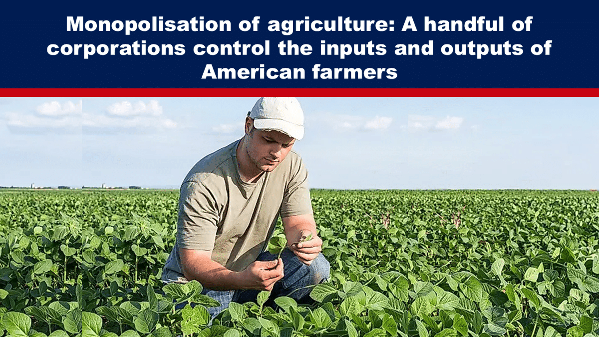 ExposeNewsGB's tweet image. Joe Maxwell, a farmer and lawyer, discusses the issue of monopolies in the US agricultural system, where a handful of companies control most aspects of farming and food production. #Globalists #Health #LatestNews
expose-news.com/2025/09/05/mon…