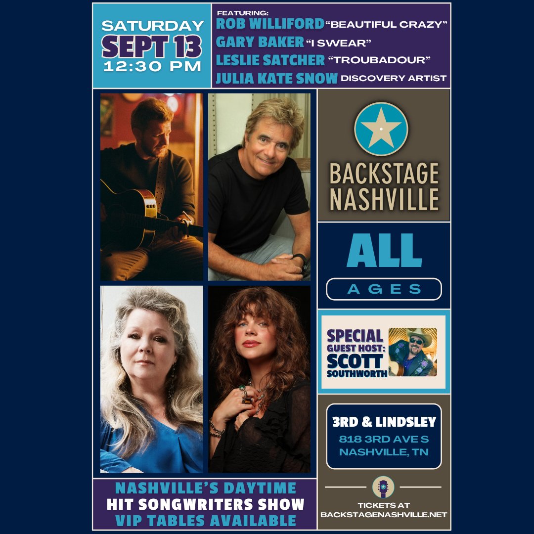 Discover Nashville’s best-kept secret this Saturday at Backstage Nashville at <a href="/3rdandLindsley/">3rd and Lindsley</a>! This daytime hit songwriters show lets you hear chart-topping hits performed by the very people who wrote them. Tickets are available now at ticketweb.com/event/backstag… or at the door!