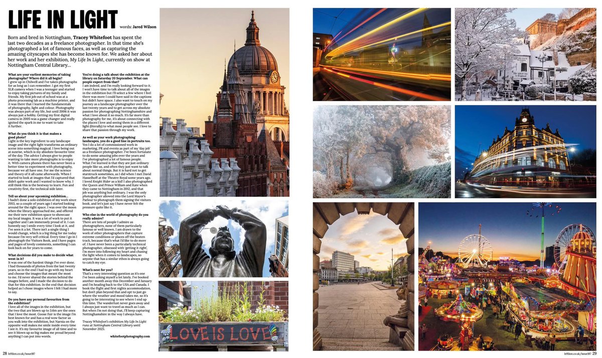 I’m super happy to share that I have a double page feature about my exhibition in the September Issue of Left Lion Magazine 😊😊

I'm doing a talk about my exhibition at the Central Library in Nottm on the 20th September. Tickets can be purchased here: 

whitefootphotography.com/shop