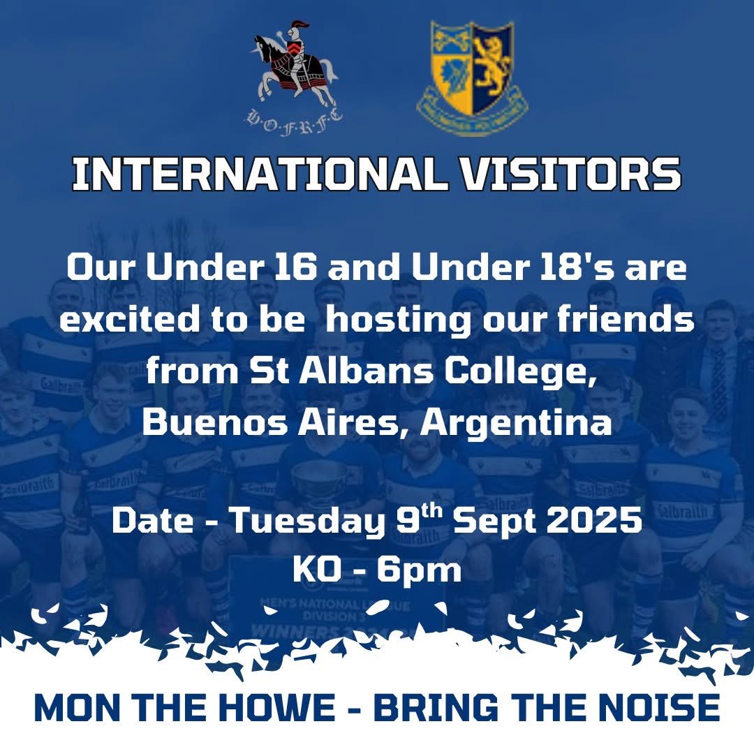 HoweOfFifeRFC's tweet image. Get on down to Duffus Park on Tuesday to cheer on our U18's/U16's against the St Albans Touring Squad from Argentina.  #monthehowe #Duffusroar #howefamily 🏴󠁧󠁢󠁳󠁣󠁴󠁿🇦🇷