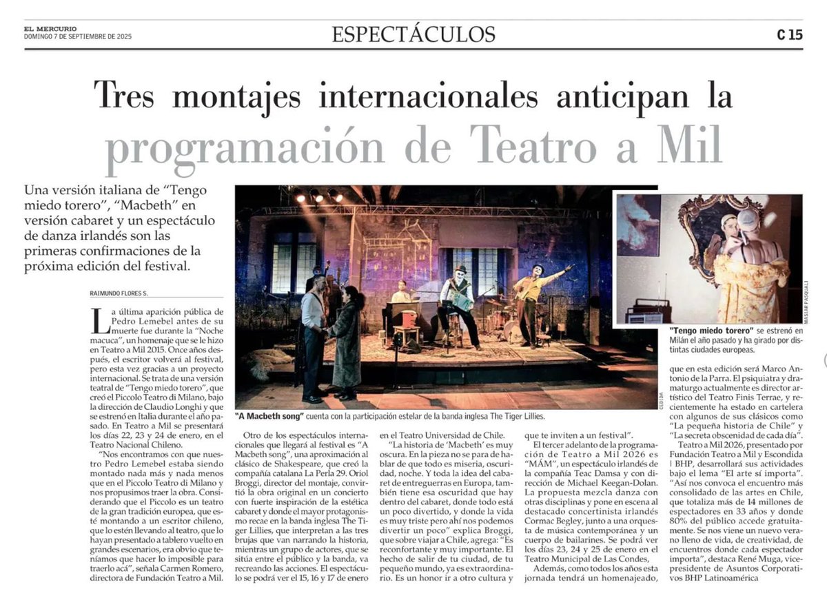 Para anotar en la agenda teatral de enero. Entradas disponibles en <a href="/ticketplus/">Agencia de Viajes</a> 
Lemebel, Shakespeare y danza irlandesa, los primeros anuncios del #FestivalTeatroaMil