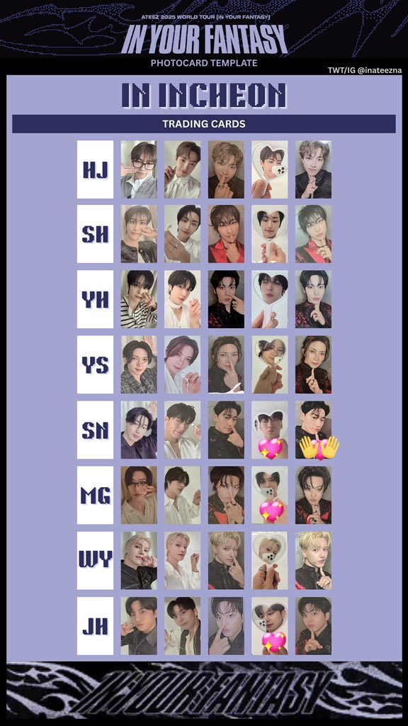 更新分です🌷

【譲】1枚目👐以外
【求】2,3枚目💖のもの
サン⇄ソンファ優先

お心当たりの方はリプor DMお待ちしております🙇🏻‍♀️
#ATEEZ交換