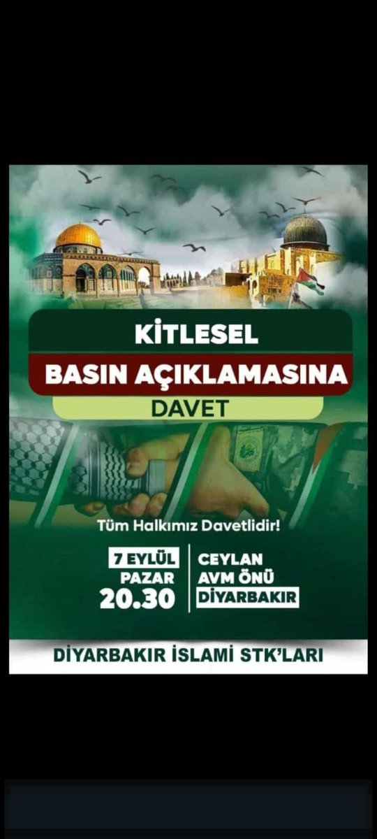 Siyonistler, Türkiye’de kendilerine toplumsal baskı olmadığını söylüyor! Gelin bu akşam Diyarbakır’dan tek yürek olalım, zulme sessiz kalmadığımızı tüm dünyaya duyuralım. 🇵🇸✊ #Gazze #Diyarbakır