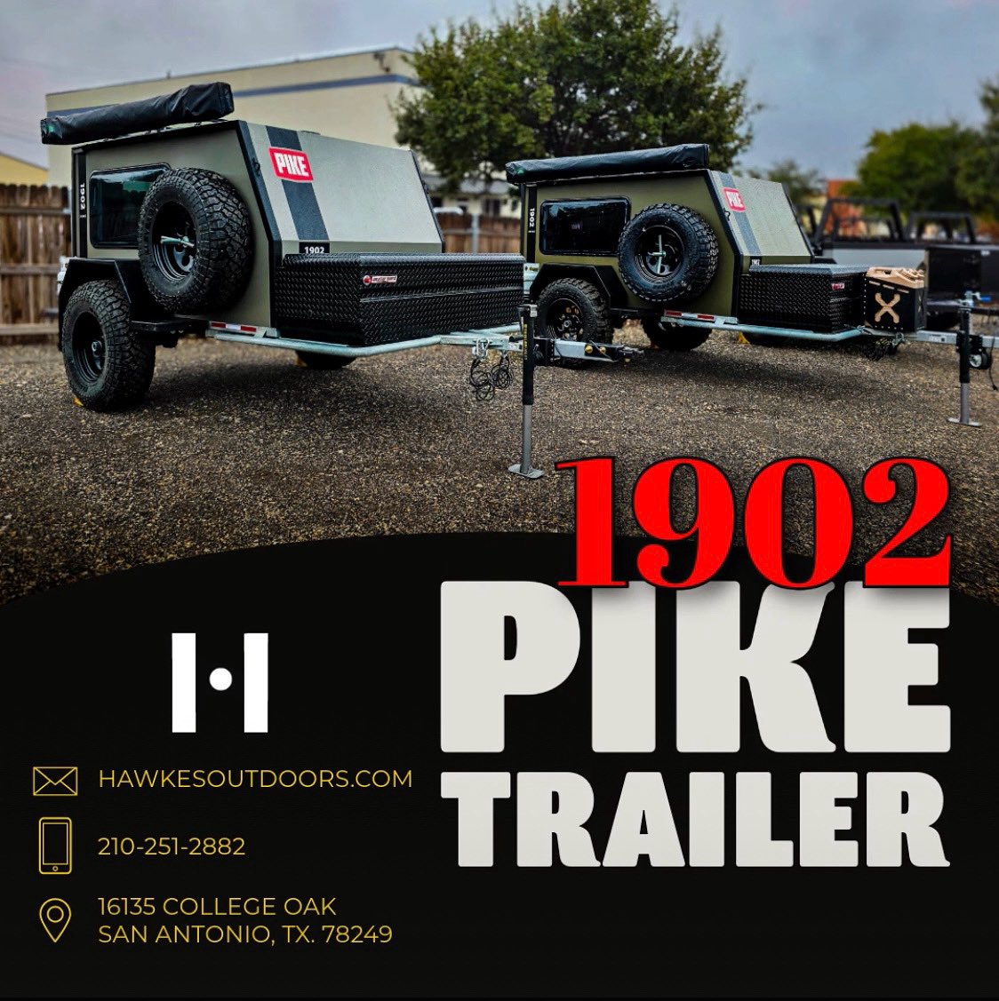 hawkesoutdoors's tweet image. The Pike 1902 #sleepinside #camper #trailer , for all your #offroad #adventures . Learn more at #HawkesOutdoors 210-251-2882.