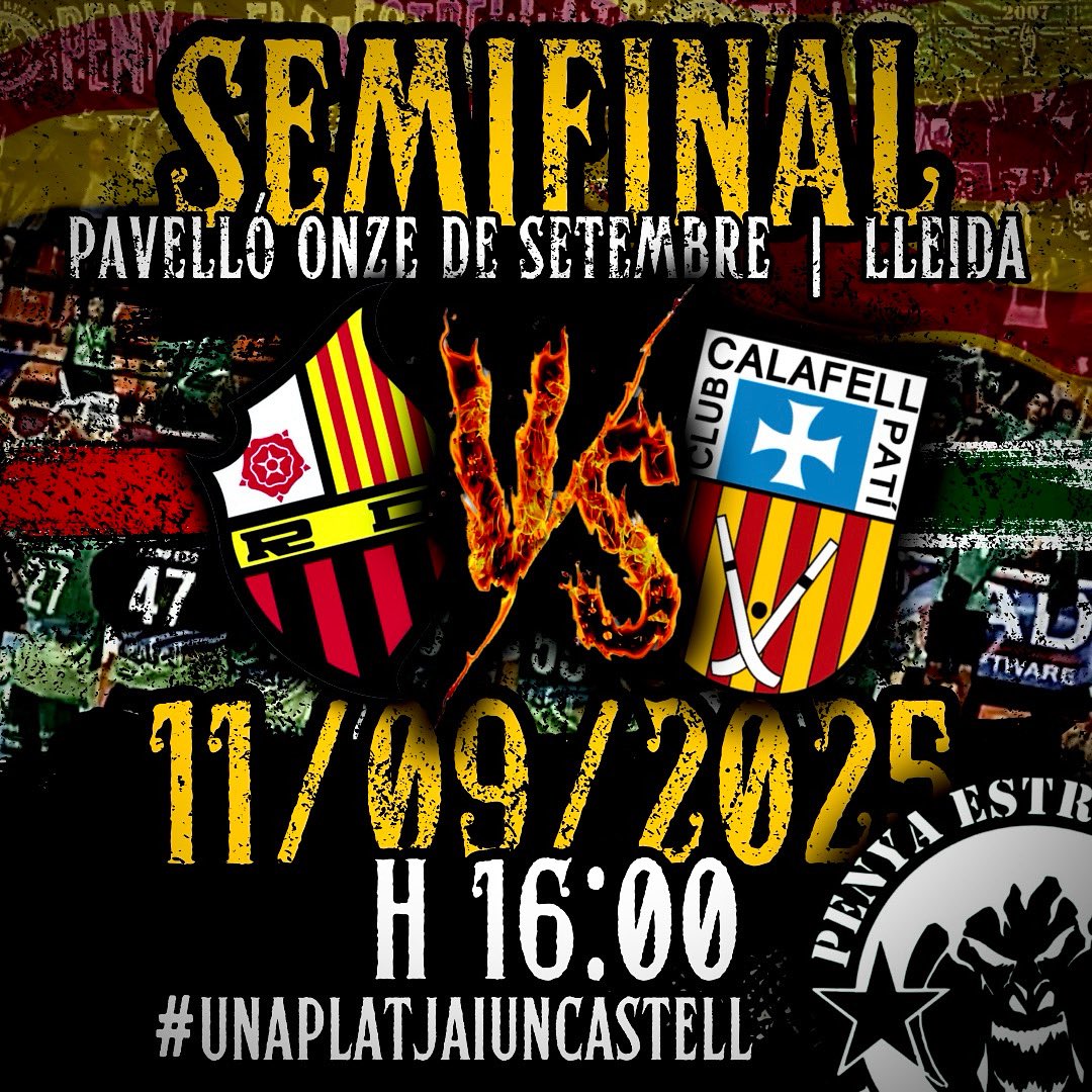 ElsEstrellats's tweet image. 𝑭𝑰𝑵𝑨𝑳 𝑭𝑶𝑼𝑹 𝐋𝐋𝐈𝐆𝐀 𝐂𝐀𝐓𝐀𝐋𝐀𝐍𝐀

Ja tenim rival confirmat, El Reus Deportiu, el partit tindrà lloc a l'Onze de Setembre a Lleida a les 16:00, será el partit on començara la final four. 

FORÇA CALAFELL, UNA PLATJA I UN CASTELL🏰💚