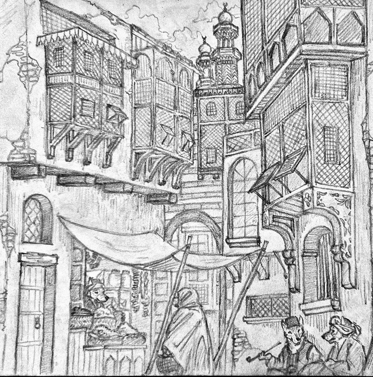 Though I love mashrabiya, I can never draw them properly as I am terrible at perspectives.