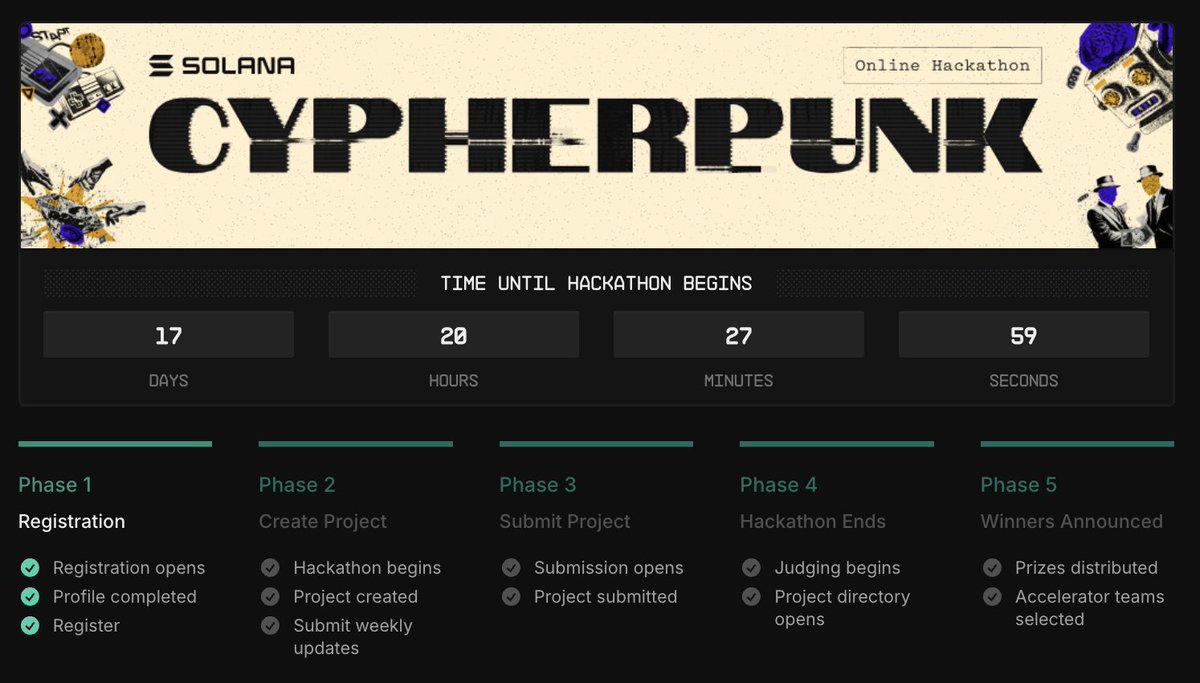 Solana Cypherpunk Hackathon announcement image
