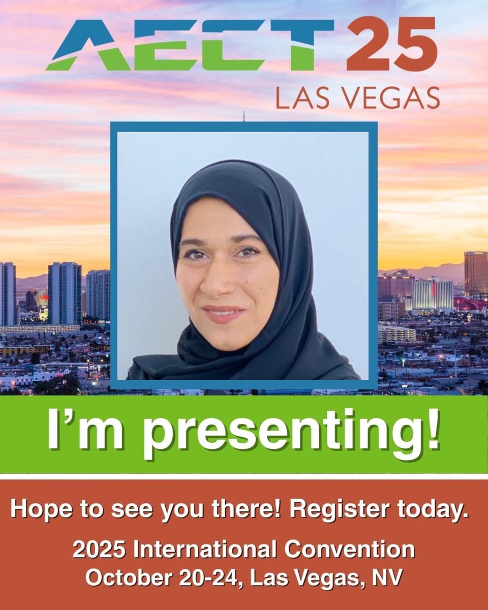 UmEiaad's tweet photo. I am thrilled to announce that I will be presenting at the #AECT25 in Las Vegas, October 20–24! ✨

I’ll be sharing my research on "Leveraging Automated Machine Learning (AutoML) to Predict and Analyze Student Success Factors in Online Learning Environments (OLEs)". https://t.co/3TPebZB8A1