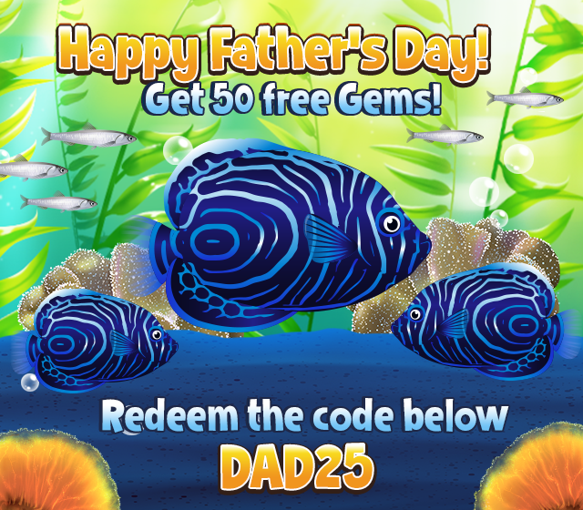 FishParadiseApp's tweet photo. 👨‍🔧👨‍🔧Happy Fathers Day! To celebrate we're giving everyone a gift of 25 gems. Redeem the code in game by going to the Fan page section. 👨‍🔧👨‍🔧 https://t.co/NJGGnPGzKI