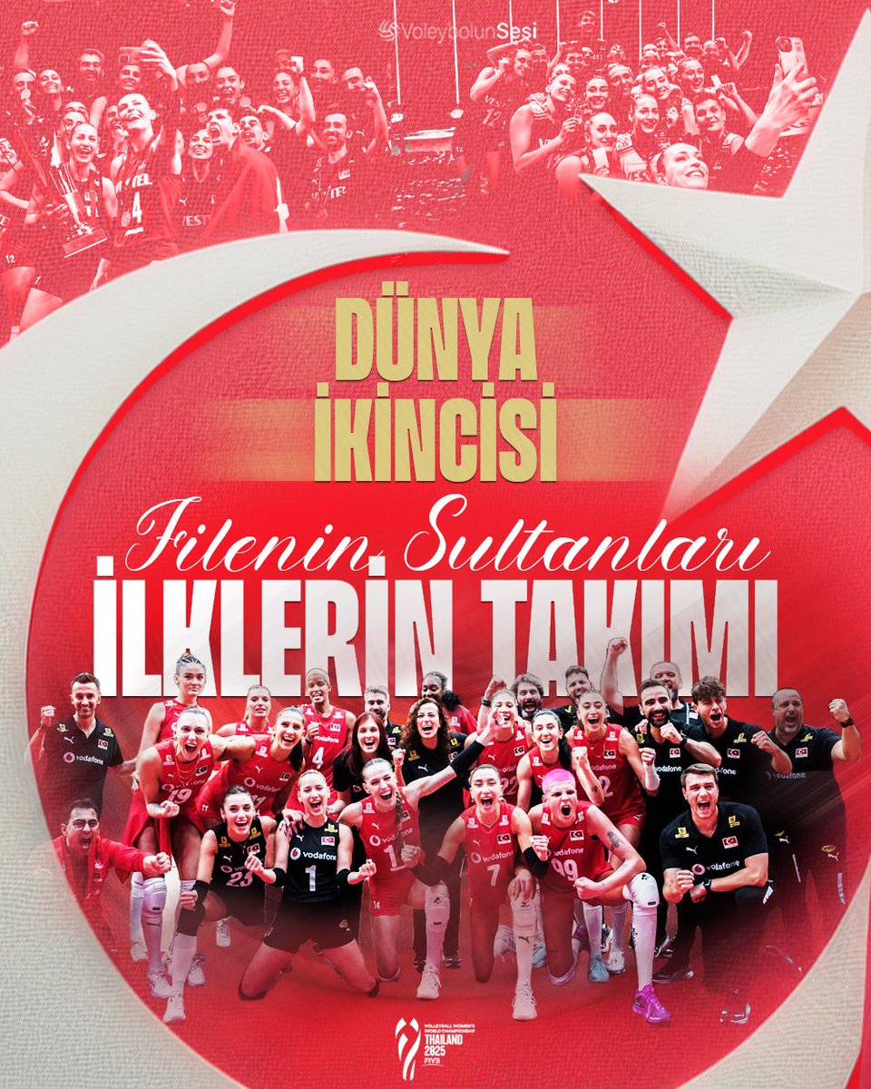 🫶🏻 İLKLERİN TAKIMI, ATATÜRK’ÜN KIZLARI DÜNYA İKİNCİSİ! 🥈

🤩 SİZİNLE GURUR DUYUYORUZ! 🔥

🏐 A Milli Kadın Voleybol Takımımız, 2025 FIVB Dünya Şampiyonası finalinde İtalya’ya 3-2 mağlup olarak gümüş madalyanın sahibi oldu. 🫶🏻

🇹🇷 #FileninSultanları