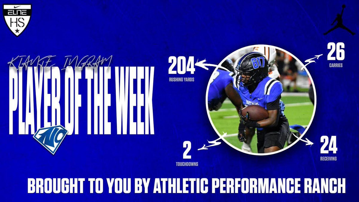 🗓️ Week 2️⃣ <a href="/apranchftw/">AP Ranch</a> Offensive POTW ✍️ 

ATH: <a href="/kbingram23/">Kiante Ingram</a> | Class 27’ - RB

26 Rushes | 204YDS - 2TDs | 7.8YDs Per Rush

#GoonCity | #817StandUp