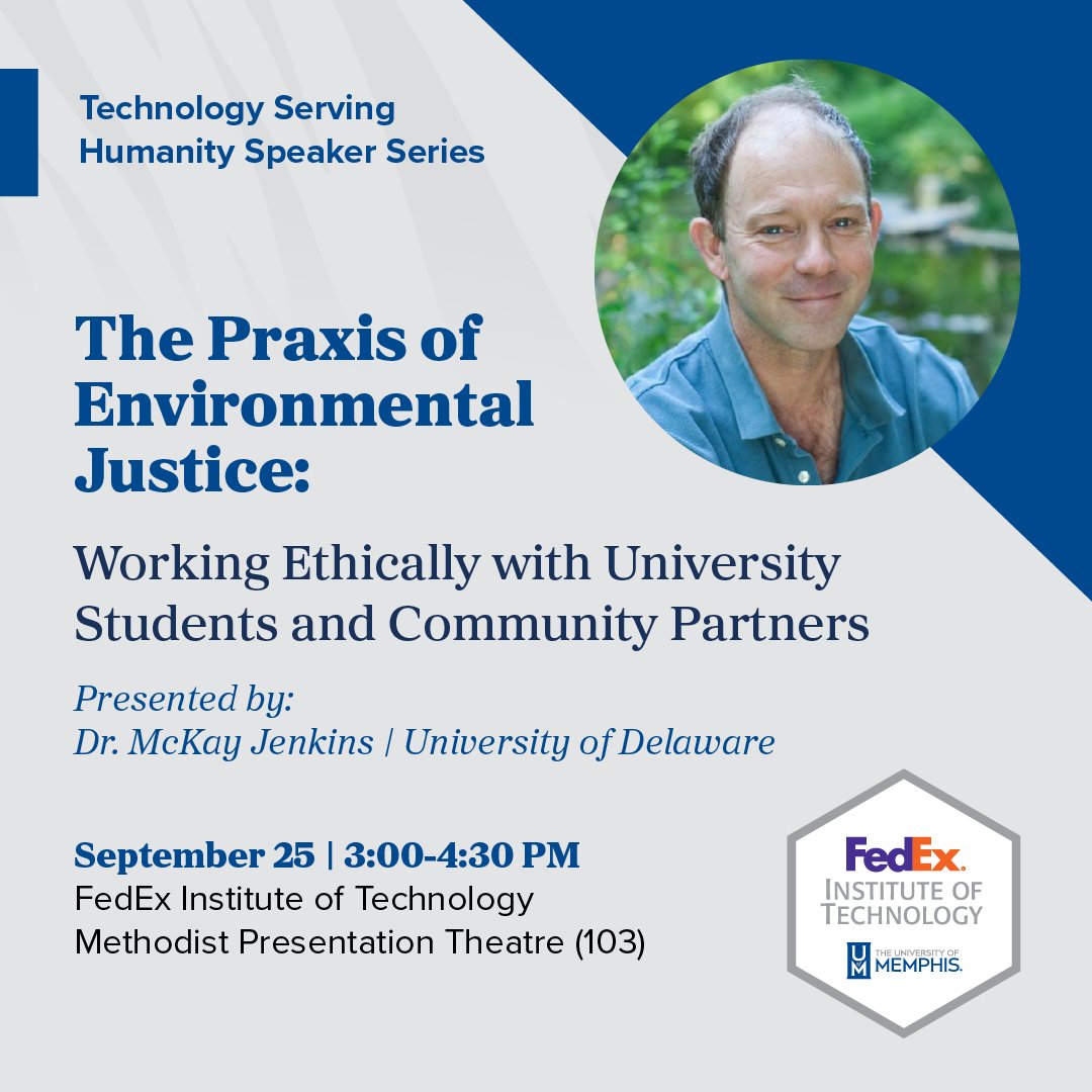 FedEx Institute of Technology (@fedexinstitute) on Twitter photo 📅 Sept 25 | 3 PM CT
Dr. McKay Jenkins from <a href="/UDelaware/">Univ. of Delaware</a> joins us for a talk on #EnvironmentalJustice, student partnerships & community resilience.
🔗Register: fedex.institute/TSH_Jenkins
#TechnologyServingHumanity #MemphisEvents 📅 Sept 25 | 3 PM CT
Dr. McKay Jenkins from <a href="/UDelaware/">Univ. of Delaware</a> joins us for a talk on #EnvironmentalJustice, student partnerships & community resilience.
🔗Register: fedex.institute/TSH_Jenkins
#TechnologyServingHumanity #MemphisEvents