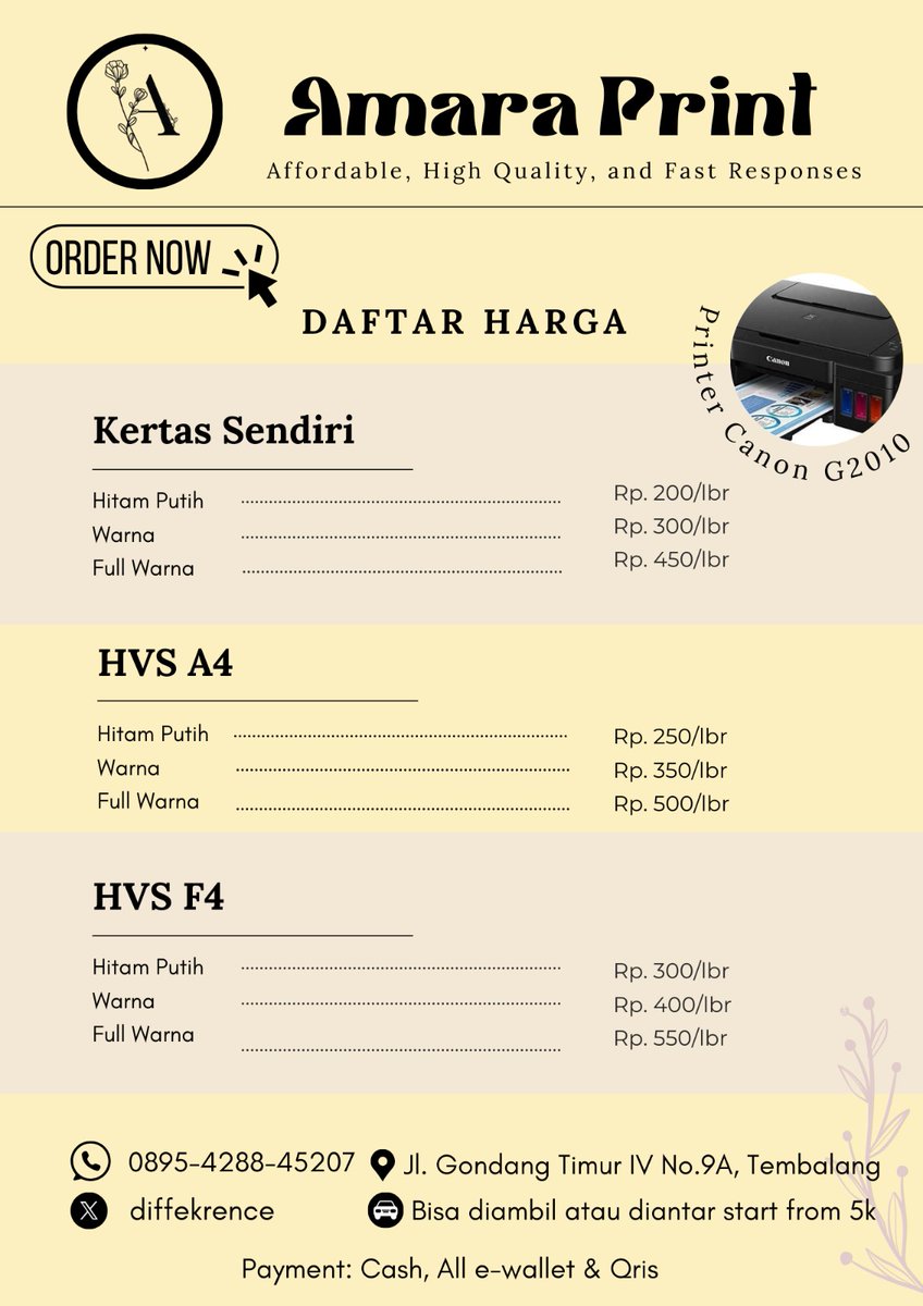 diffekrence's tweet image. ‼️READY JASA PRINT MURAH START FROM 200/LEMBAR‼️

- Print tugas, skripsi, makalah, buku, booklet dan lainnya 
- Bisa diambil atau diantar

☘️ : wa.me/+62895428845207
📍 : Jl. Gondang Timur IV No. 9A, Tembalang 
💸 : cash, all e-wallet, dan qris
Twitter/x: @diffekrence