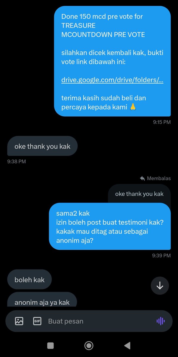 [ 07 / 09 / 2025 ]

[ SOLD ] MNET PLUS
MCOUNTDOWN PRE VOTE

🎁 150 votes
Vote for #TREASURE 
Purchased by Anonymous

Thank you for purchasing and trusting us💕

#Ksell_testi