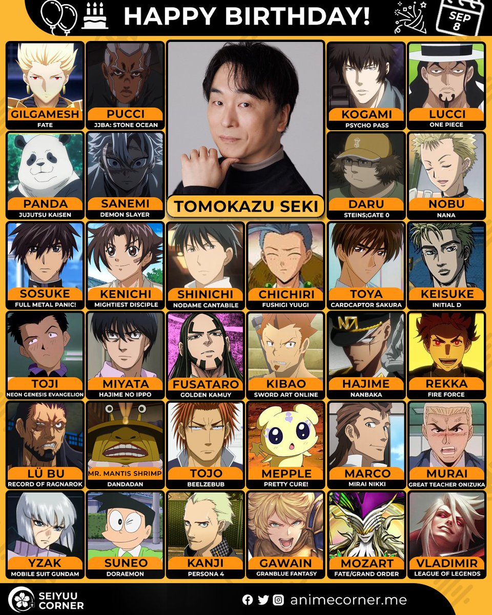 Seiyuu Corner (@seiyuucorner) on Twitter photo Happy 53rd birthday to Tomokazu Seki! ๐
Let's wish him all the best <a href="/seki0908/">้ขๆบไธ ๏ผใใผใใปใใผใฃใใผ๏ผ</a>
#TomokazuSeki #้ขๆบไธ Happy 53rd birthday to Tomokazu Seki! ๐
Let's wish him all the best <a href="/seki0908/">้ขๆบไธ ๏ผใใผใใปใใผใฃใใผ๏ผ</a>
#TomokazuSeki #้ขๆบไธ