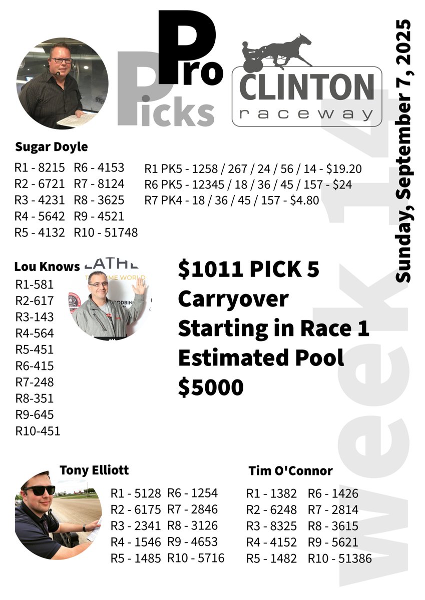 2nd last Sunday of 2025. Pro Picks with a Pick 5 Carryover of $1011 starts in Race 1!
