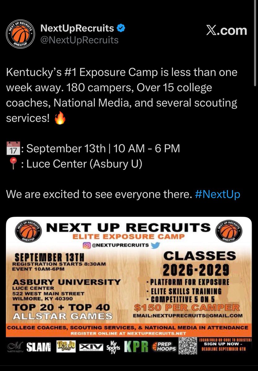 I am excited to attend <a href="/NextUpRecruits/">NextUpRecruits</a> camp. I’m Looking forward to competing and showcasing my skills!