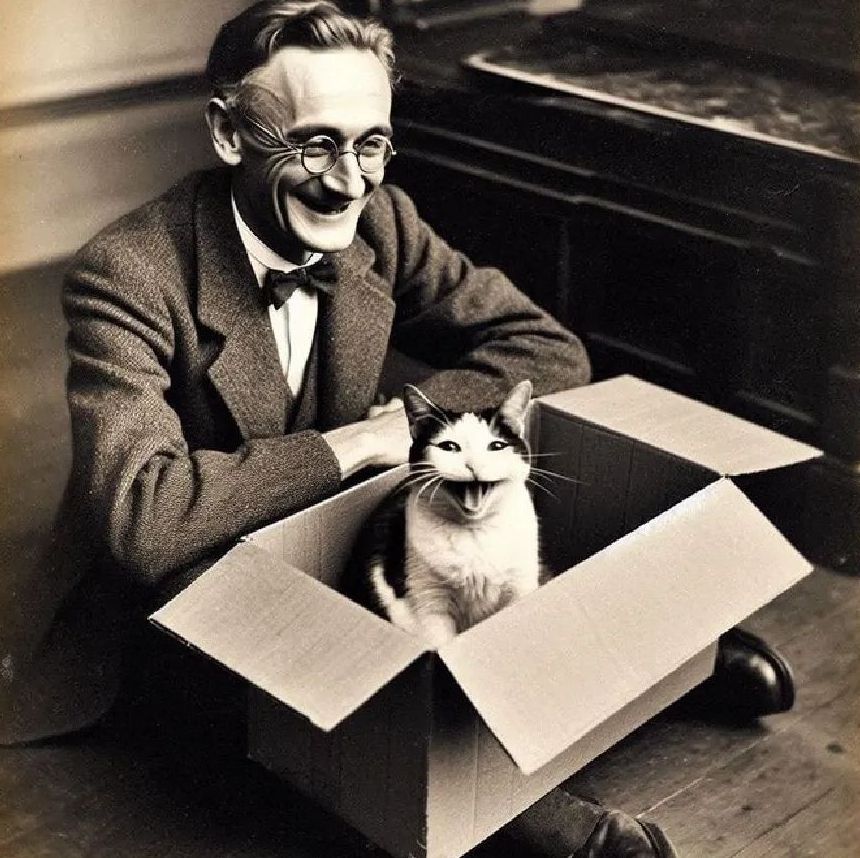 The actual Schrodinger's Cat, and as you can see, he was alive and well after his ordeal. And pissed off.