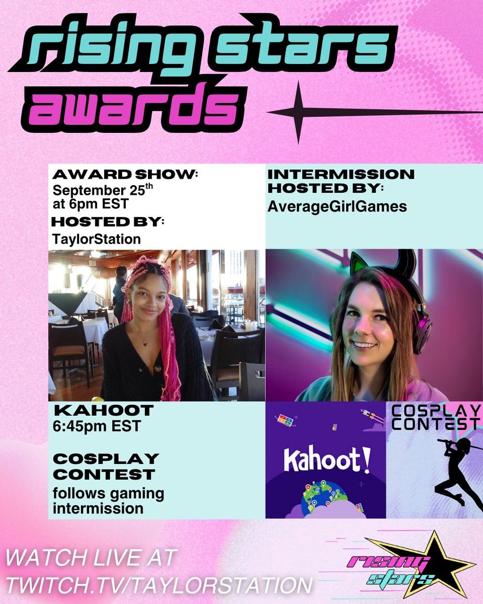 🤩 Happy Monday Stars!
We have two Awesome Announcements today‼️

⚠️Official Date and Time!!⚠️
Come join us on ✨ Friday, September 25th at 6 pm Eastern ✨

⚠️Official Intermission Host!!⚠️
AverageGirlGames will be hosting the Intermission Section!!
Learn more about her below⤵️