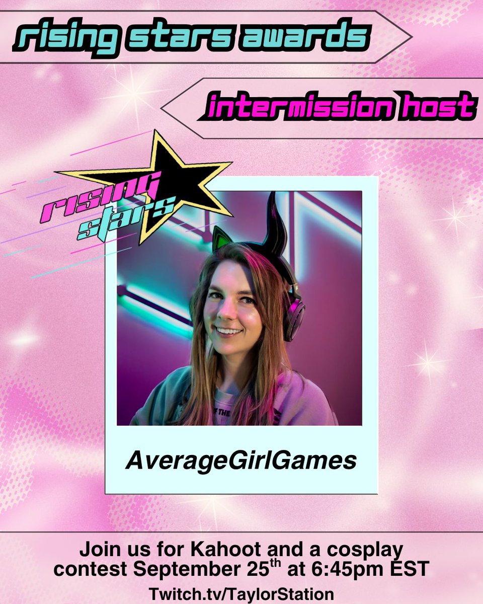 Meet this year's 🎙️ Intermission Host!! 

🎮 AverageGirlGames is a video game content creator with a soft spot for 90's nostalgia.🕹️ 

Join her for🔸Kahoot with Chat followed by the 🧙 Cosplay Contest! All starting at 6:45 Eastern!