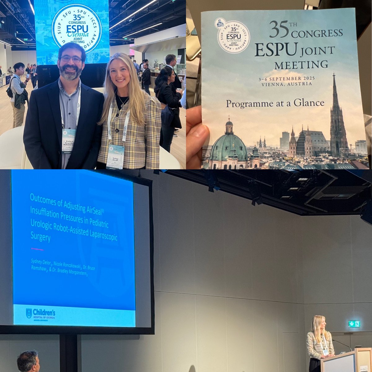 Dr. Bradley Morganstern and med student Sydney Delor presenting their research at the 35th Congress of the European Society of Pediatric Urology Joint Meeting in Vienna. @DrB_pedsuro