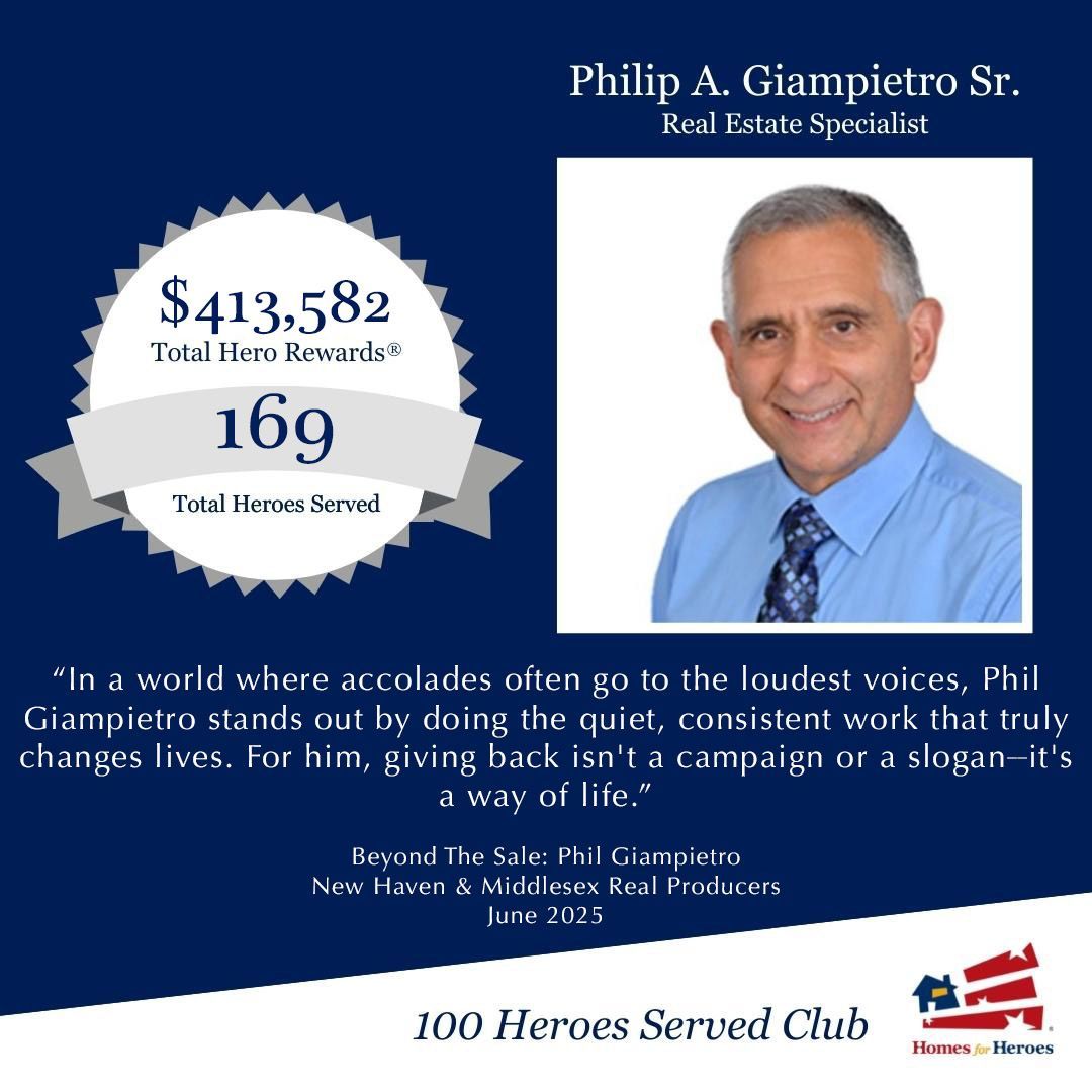 Phil Giampietro (@phil027) on Twitter photo To date 169 Heroes served and over $413,500 given back to those same Heroes. Located in Cheshire, I cover the entire state. Visit PhilforHeroes.com for more about Hero Rewards.
Call or text 203-415-7664
Email: Phil.Giampietro@CBmoves.com To date 169 Heroes served and over $413,500 given back to those same Heroes. Located in Cheshire, I cover the entire state. Visit PhilforHeroes.com for more about Hero Rewards.
Call or text 203-415-7664
Email: Phil.Giampietro@CBmoves.com