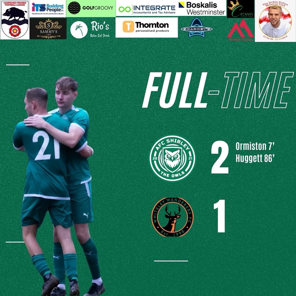 AFC Shirley 2-1 Whiteley Wanderers 

A very average performance but lots of missed opportunities. 

Into the hat. Moneyfields Reserves on Tuesday night next 

Up the Owls 🦉