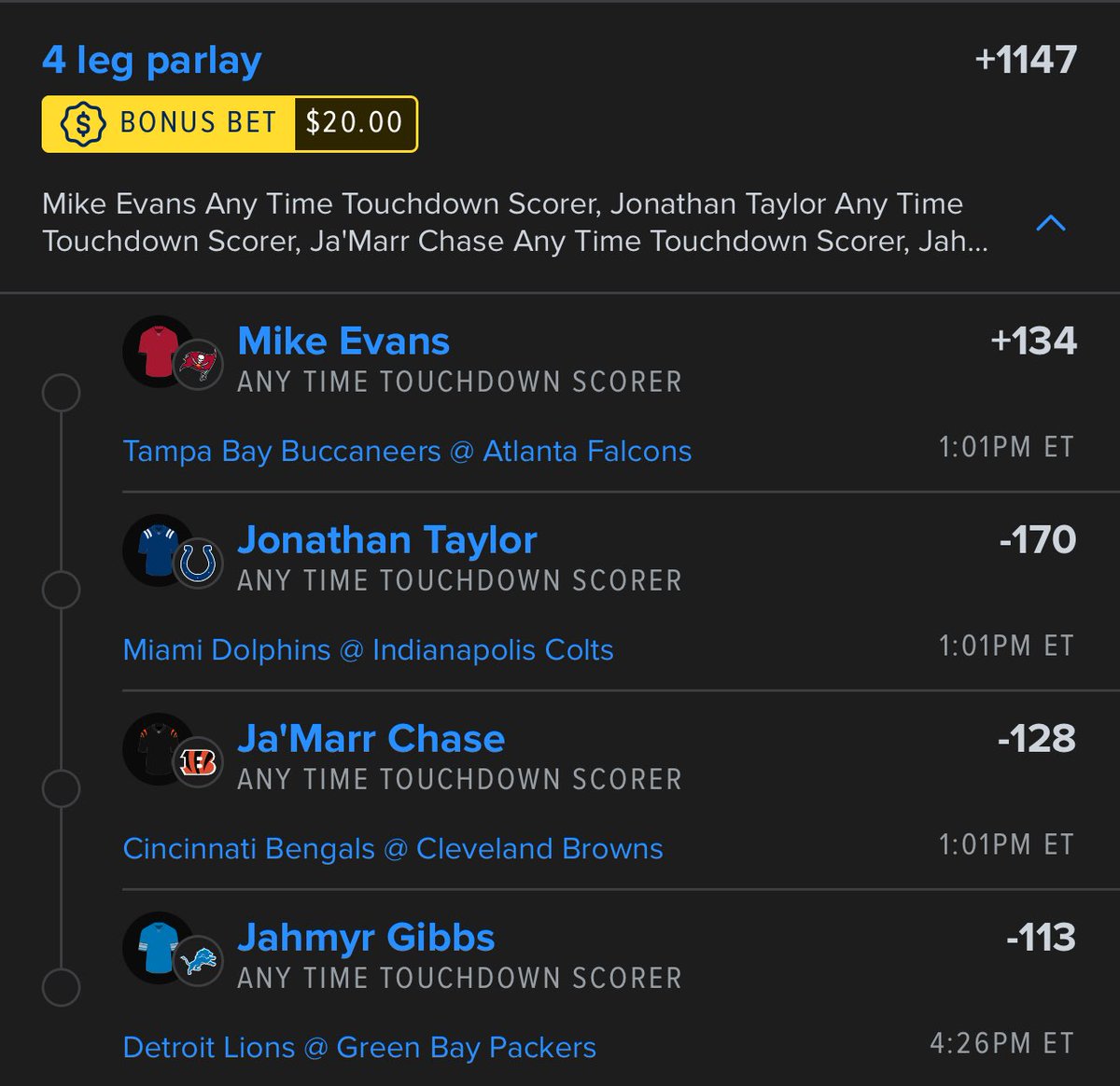 Harecules (@harecules) on Twitter photo The team at <a href="/thewinn1ngedge/">The Winning Edge</a> has a TD Parlay for you🚨🚨🚨
Mike Evans
Jonathan Taylor
Ja’Marr Chase
Jahmyr Gibbs
+1147
Who messes this up?!!
Let us know if you are tailing👍
If you want the rest of the plays sign up using the link below👇
winible.com/thewinningedge The team at <a href="/thewinn1ngedge/">The Winning Edge</a> has a TD Parlay for you🚨🚨🚨
Mike Evans
Jonathan Taylor
Ja’Marr Chase
Jahmyr Gibbs
+1147
Who messes this up?!!
Let us know if you are tailing👍
If you want the rest of the plays sign up using the link below👇
winible.com/thewinningedge