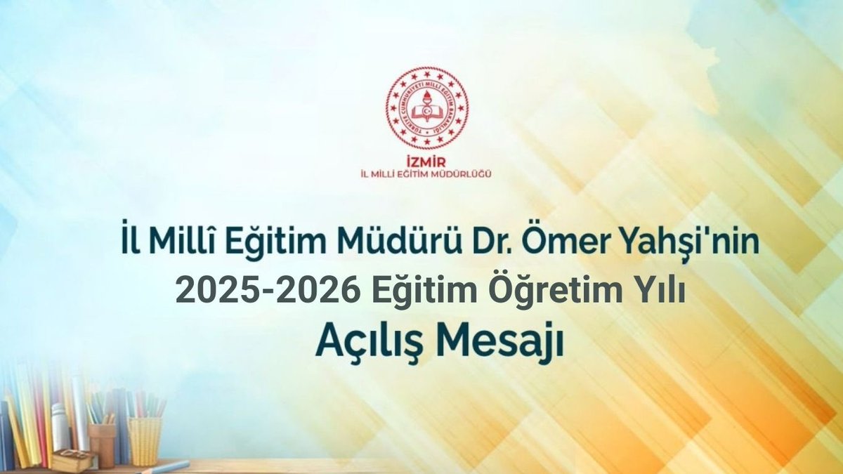 ✨İl Millî Eğitim Müdürümüz Dr. Ömer Yahşi'nin 2025-2026 Eğitim Öğretim Yılı Açılış Mesajı 

🔗meb.ai/UuAKdhI

<a href="/tcmeb/">Millî Eğitim Bakanlığı</a> <a href="/Yusuf__Tekin/">Yusuf Tekin</a> <a href="/drsuleymanelban/">Dr. Süleyman Elban</a> <a href="/yahsiomer/">Dr. Ömer YAHŞİ</a>