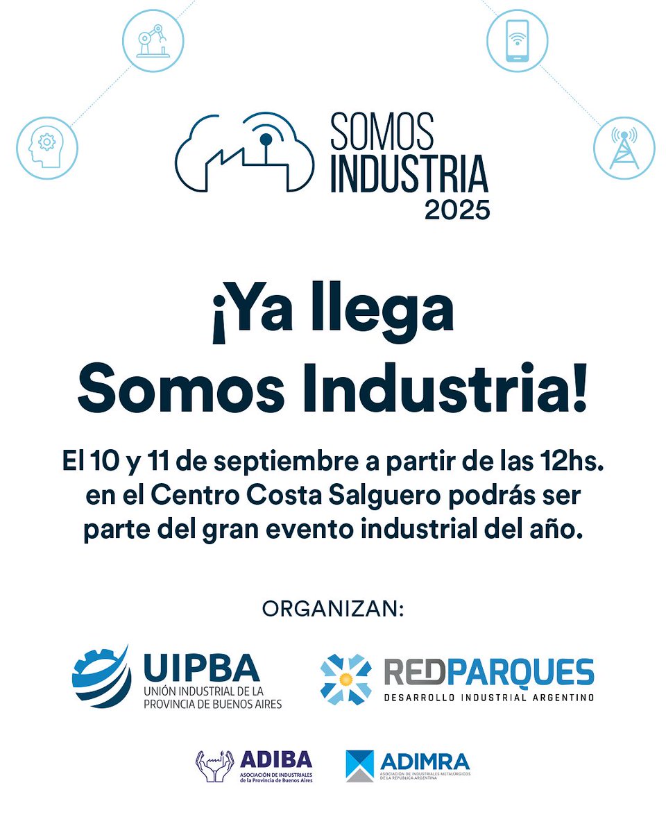 ¡Ya llega Somos Industria 2025!

El gran encuentro industrial te espera el 10 y 11 de septiembre en el Centro Costa Salguero 🏭✨

📍 Dos jornadas de 12 a 20 hs  donde la industria argentina será la gran protagonista.

Entrada libre y gratuita.
somosindustria.com.ar
