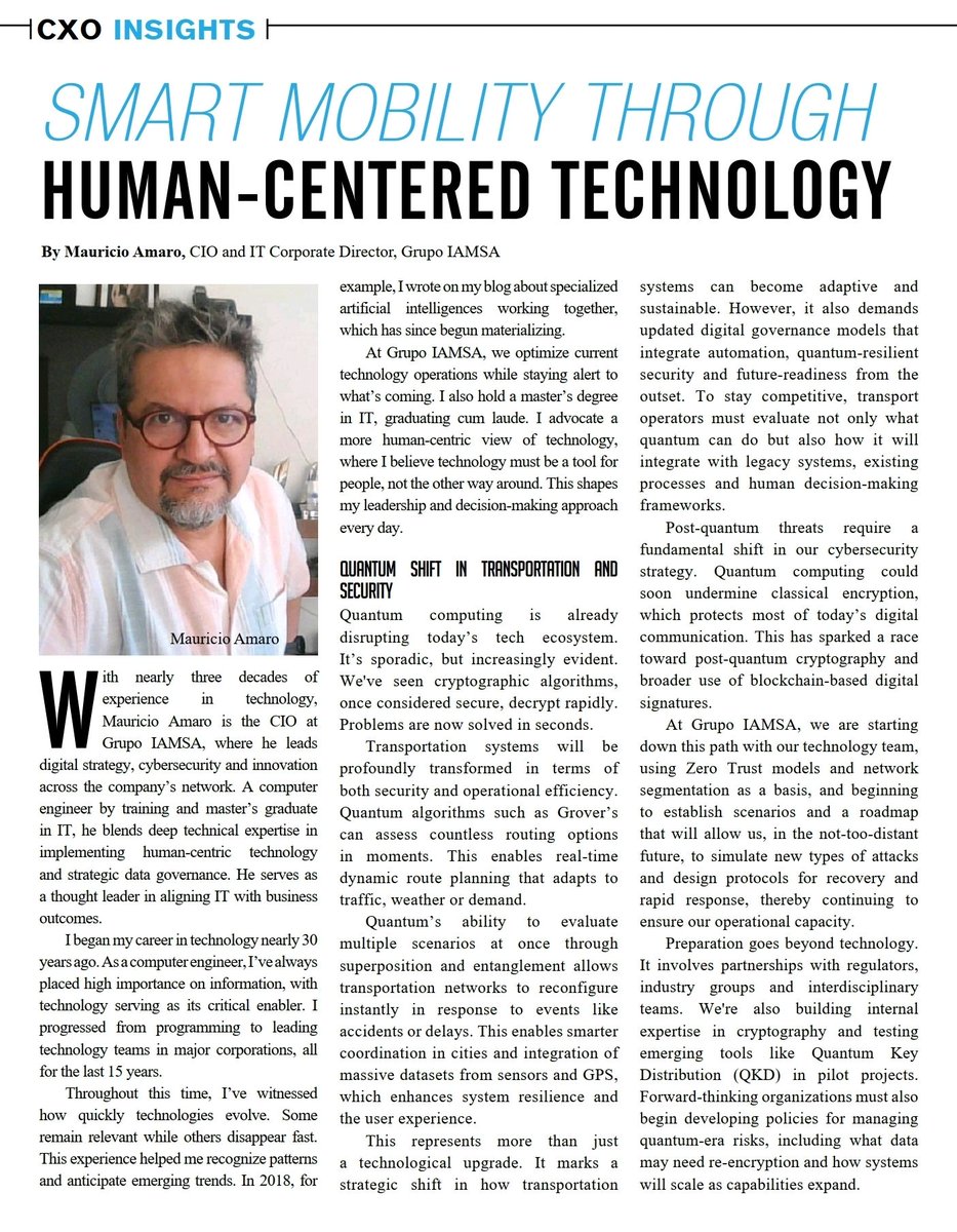 CioAmaro's tweet image. My most recent collaboration w/ CIOReview.  I wait for your comments
Smart Mobility through HumanCentered Tech buff.ly/Oaw7LNm
#quantum  #quantum_computing #technology #tech #SiendoCio #beingCio #mobilitytech #beyondIT #beyond #Innovation  #vison #Tought  #thinking