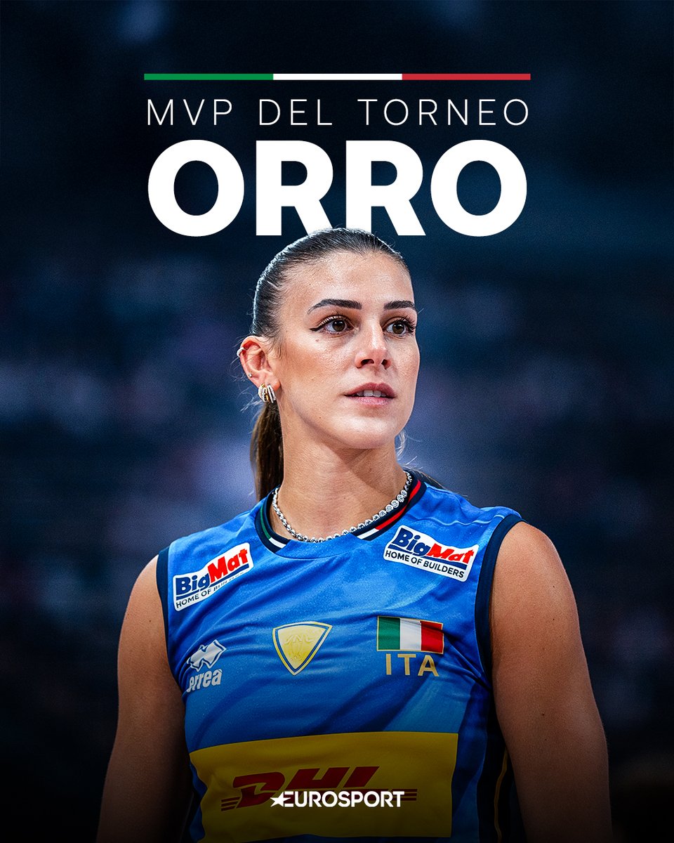 Eurosport_IT's tweet image. Orro miglior giocatrice dei Mondiali 2025 🇮🇹💫

Gli altri premi:

✨ MVP &amp;amp; Miglior palleggiatrice = Orro
✨ Miglior schiacciatrice = Gabi &amp;amp; Ishikawa
✨ Miglior centrale = Danesi &amp;amp; Erdem
✨ Miglior opposto = Vargas
✨ Miglior Libero = De Gennaro