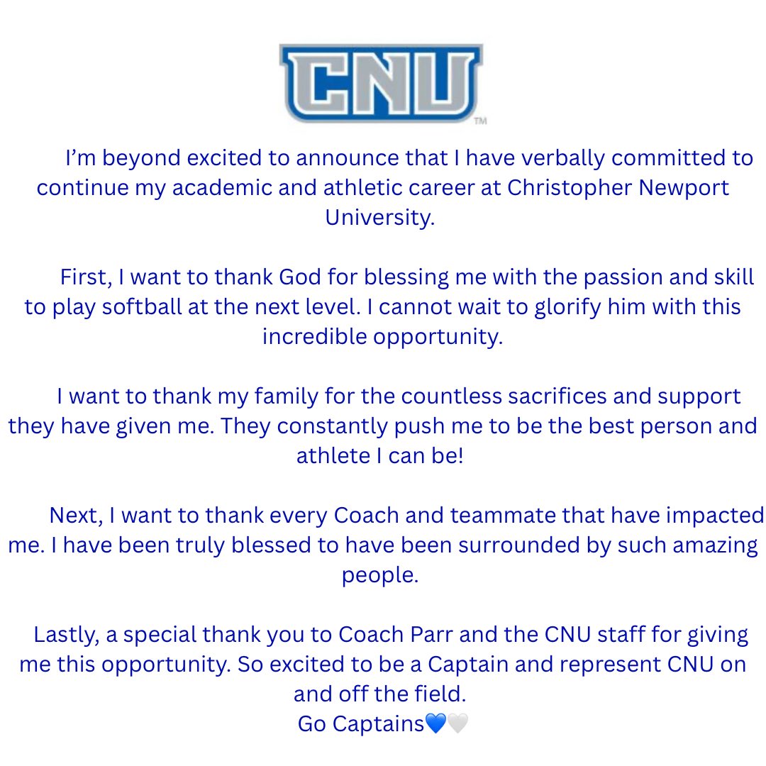 sydneyfloyd08's tweet image. So excited to announce that I have verbally committed to continue my academic and athletic career at Christopher Newport University! @CNUSoftball @CoachKeithParr @CoachMSmith8 @WayneoVick @UnitySizemore