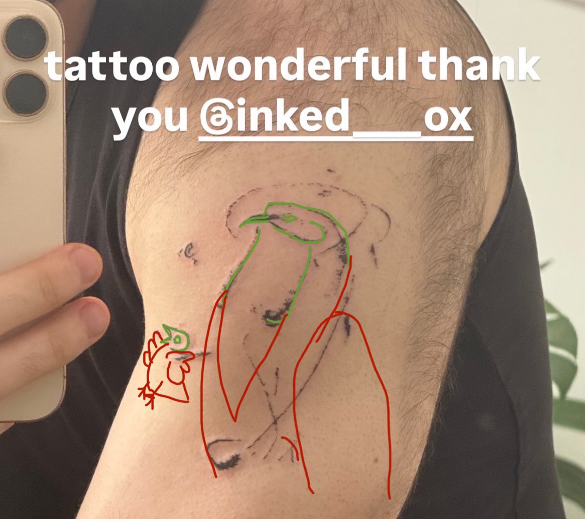 Crescent_Draws's tweet photo. @fruitsgoneblue @Keraikyu1 Green is tattoo, red is added on by me to show we we see falcon https://t.co/6krKlSyFIJ