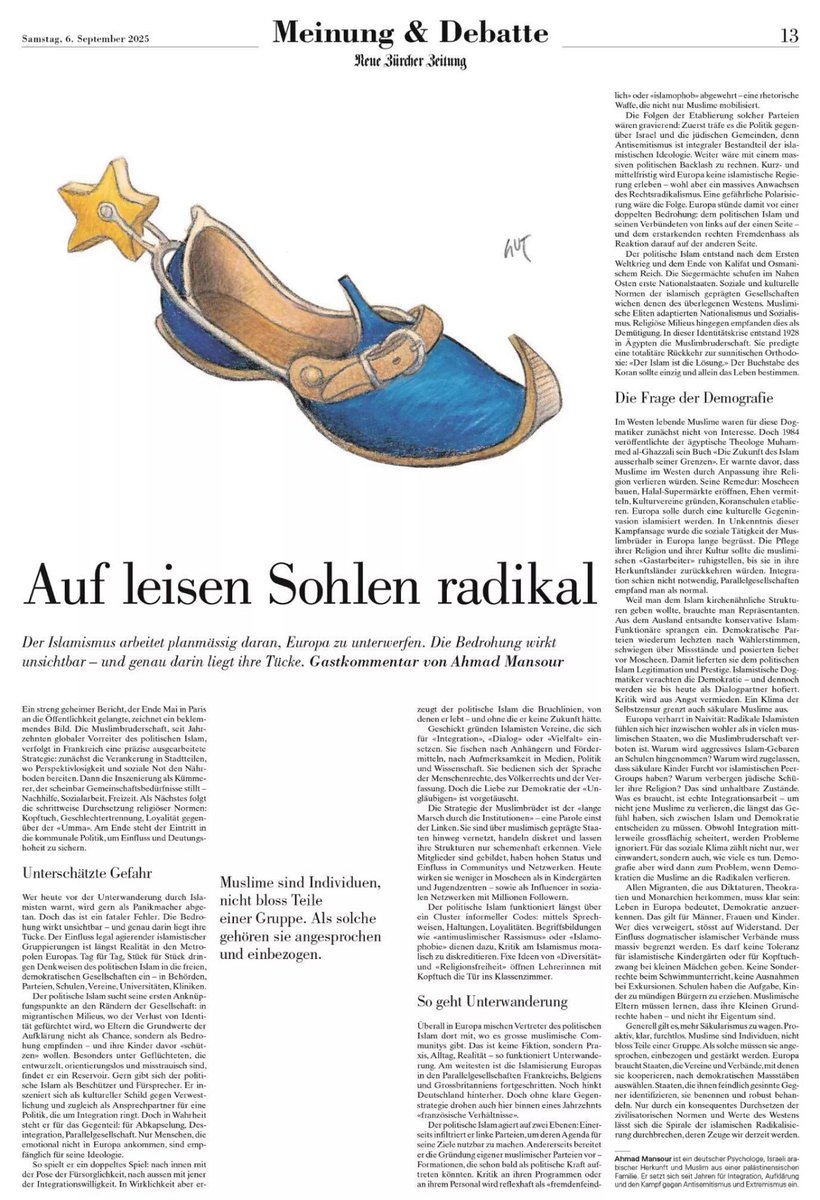 Ahmad Mansour erklärt in der NZZ, wie islamische Unterwanderung und Machtübernahme in Europa funktionieren.
