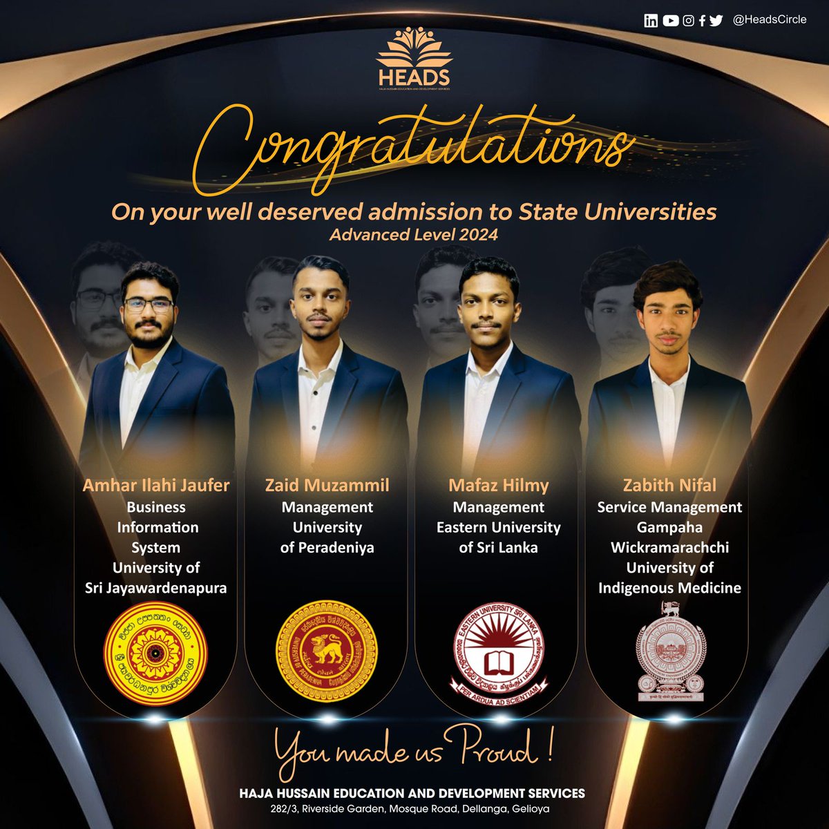 HeadsCircle's tweet photo. Congratulations on your well deserved achievement!

You made us proud guys!

Your hard work and dedication have opened the doors for a bright future filled with exciting opportunities.

Haja Hussain Education And Development Services
Dellanga, Gelioya. https://t.co/Bh1z4tmiFB