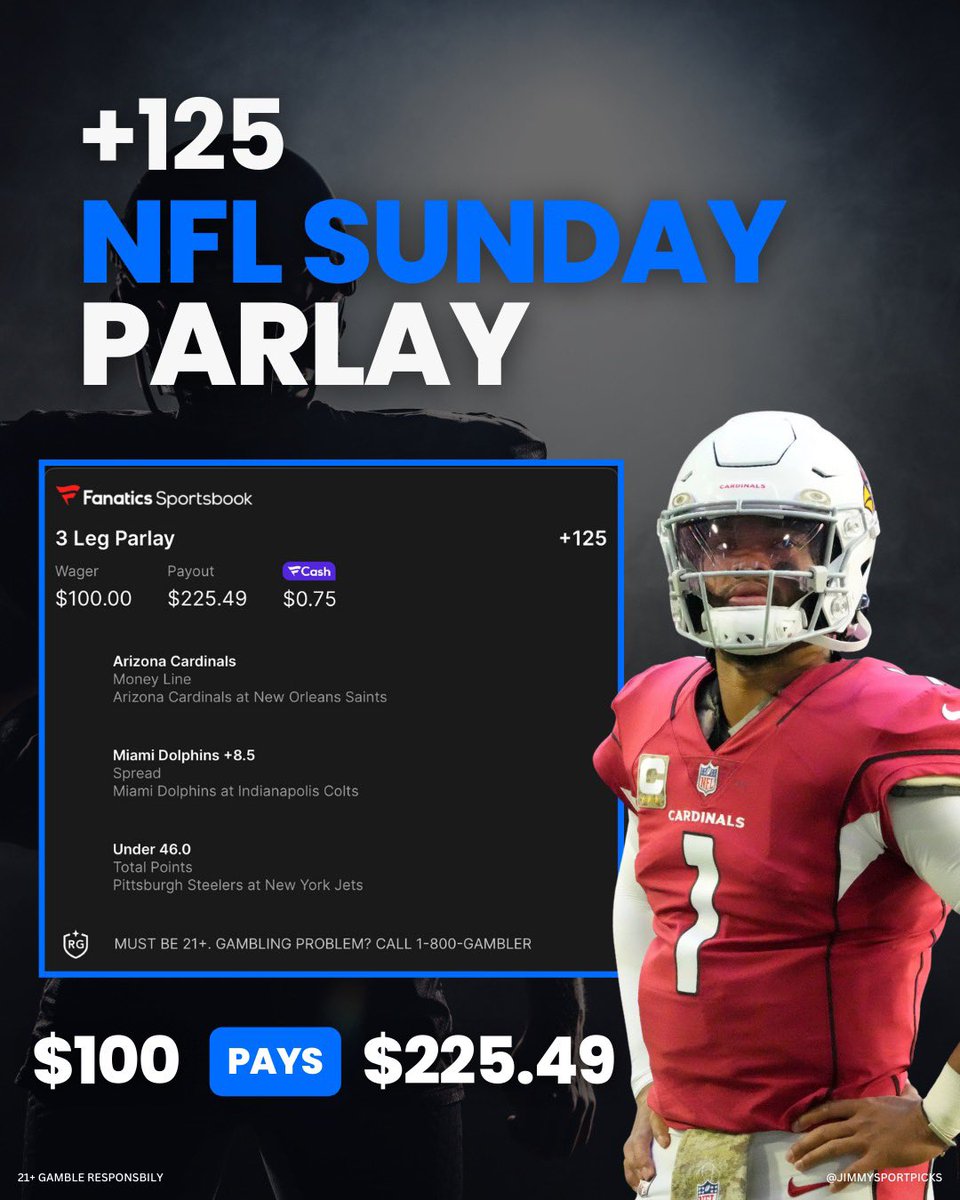 JimmySportPicks's tweet photo. 🏈 My Sunday NFL Parlay!

Let’s cash a fourth straight parlay!

🎁 Bet $10 &amp; Get $100
in fan cash here: https://t.co/b17sDj58dI

21+ Gamble Responsibly | T&amp;C’s Apply https://t.co/nMq7YR3KNb