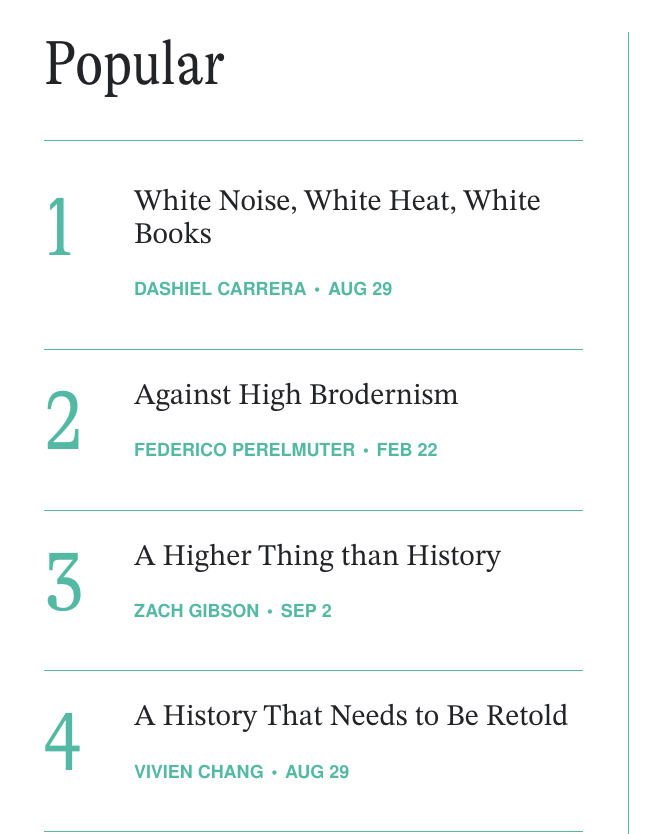 Woah edged out <a href="/cementeriocc/">Federico Perelmuter</a>  for most popular piece on <a href="/LAReviewofBooks/">Los Angeles Review of Books</a> 😜!! Thank you Lou Reed