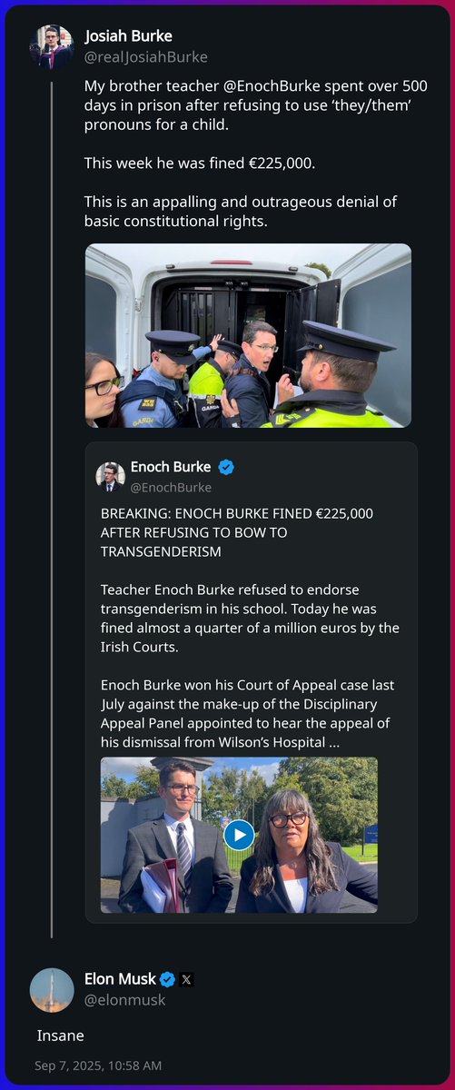 Elon Musk replied to Josiah Burke x.com/elonmusk/statu…