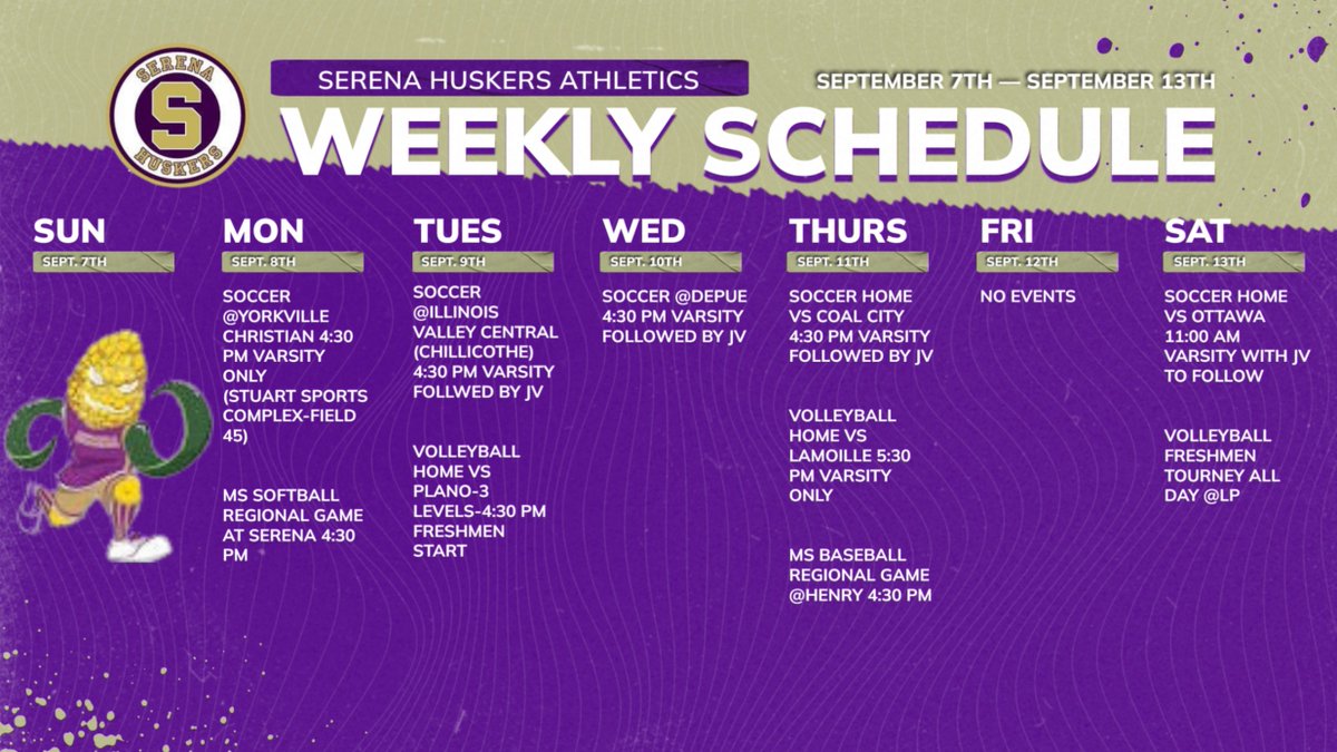 Get ready to cheer on our athletes this week! Check out the schedule below to see all the action.
🌽GO HUSKERS!🌽
<a href="/BakerHuskers/">Huskers Baseball-Baker</a> <a href="/HuskerCoach4man/">Jeremy Foreman</a> <a href="/Husker_vball/">Serena_Volleyball_Huskers</a>