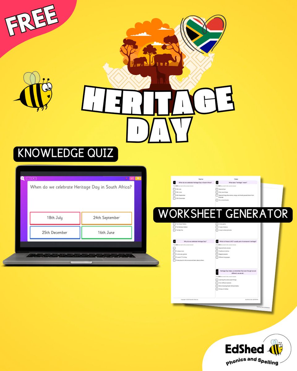 🇿🇦 Heritage Day is on the 24th of September. 

How much do your students really know about this important day?

Put their knowledge to the test with these FREE quizzes.

Foundation Phase 👉 shed.ly/QZOWDHM
Intermediate Phase 👉 shed.ly/QJLUJMK
