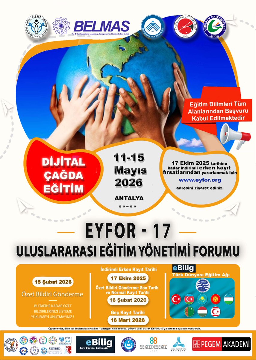 Türkiye'nin en büyük eğitim kongresi #EYFOR bu yıl 17. kez tüm eğitimcilerimizle Antalya Alanya XafiraDeluxe Resort Otelde gerçekleştirilecektir.

EYUDER Ailemize ve tüm eğitimcilerimize hayırlı olsun.
