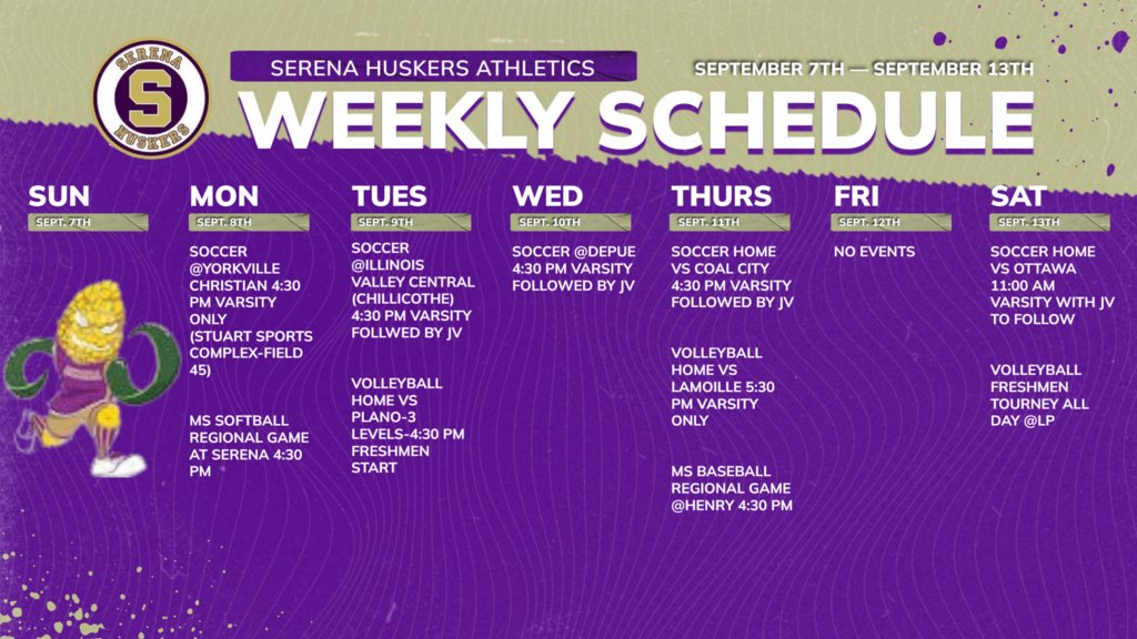 Get ready to cheer on our athletes this week! Check out the schedule below to see all the action.
🌽GO HUSKERS!🌽
@bakerhuskers