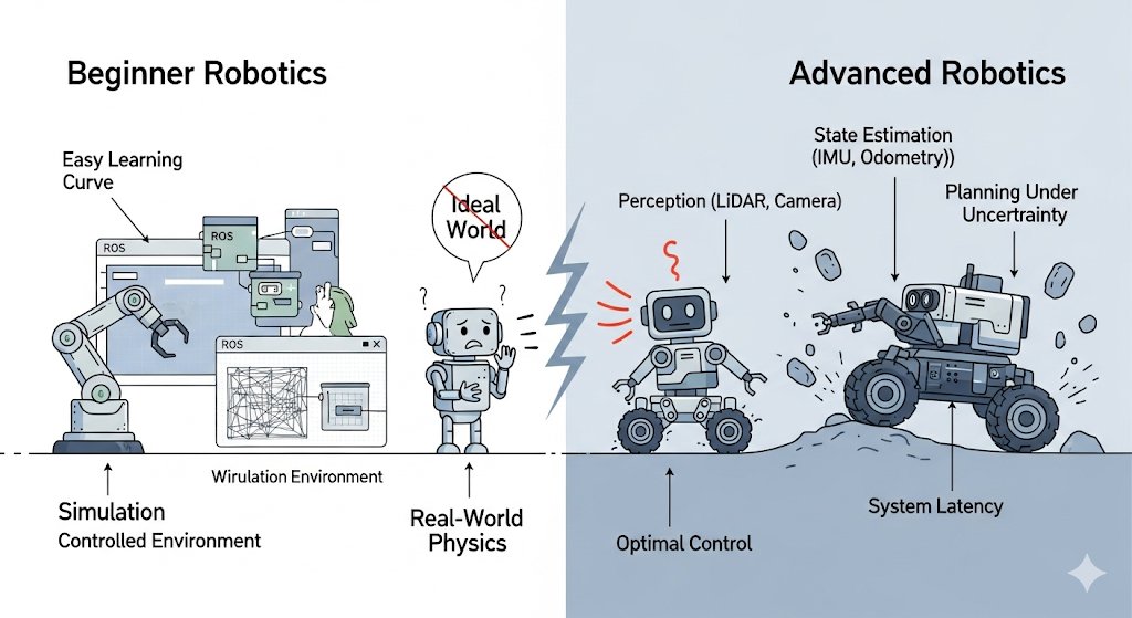oprydai's tweet image. beginner robotics is learning ros + sims.
advanced robotics is dealing with reality.
what that means:
state estimation → ekf, ukf, factor graphs. noise never lies.
planning under uncertainty → p(o|s,a). real robots don’t get perfect info.
optimal control → lqr, mpc.…