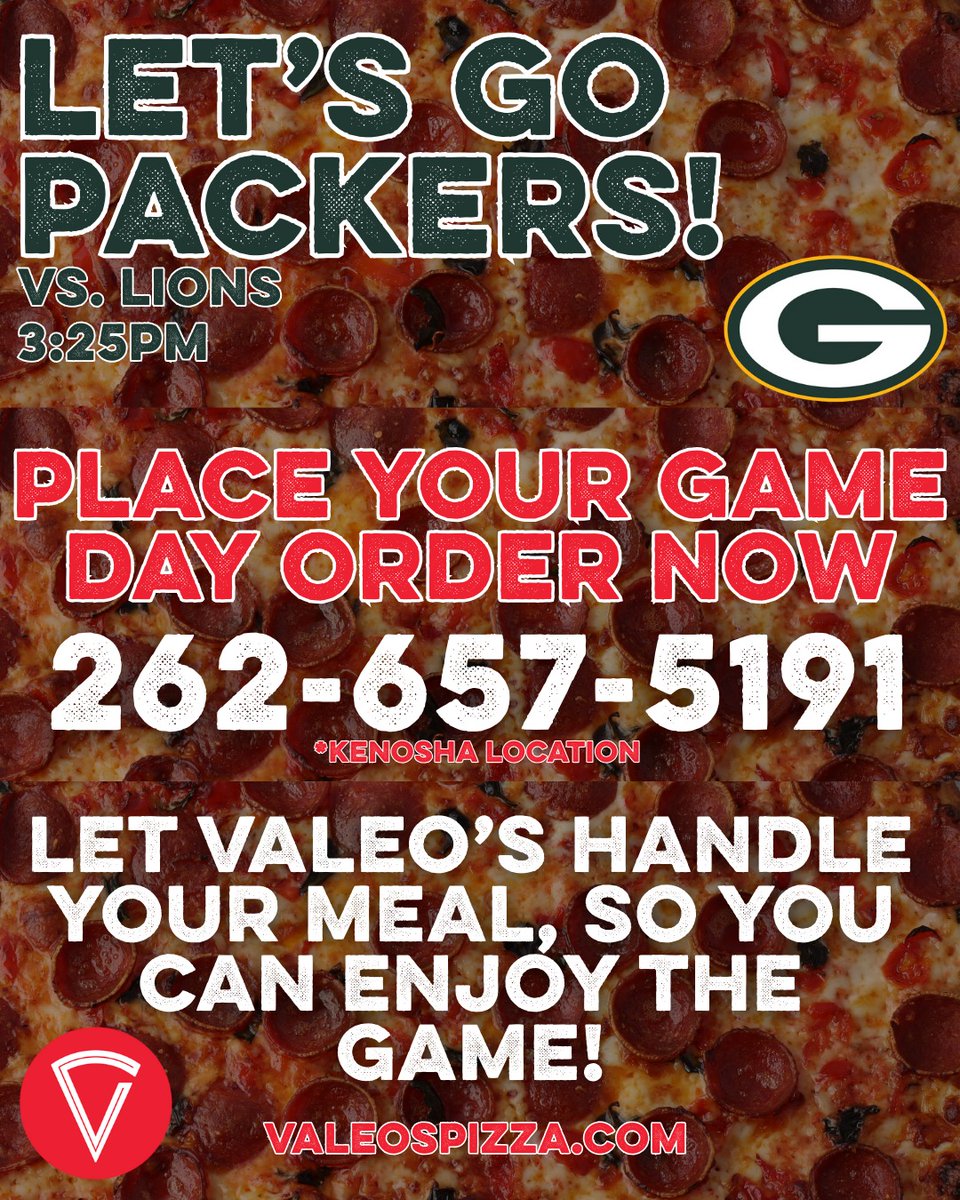 PACKERS GAME DAY!🏈🍕 

Check out our special offers and order your PACKERS GAME DAY meal now! Let Valeo's handle your meal so you can enjoy the game!🍕

🔗 Start your order now by visiting, valeospizza.com/online-orderin…

📞 CALL US
WI | 262-657-5191
MN | 952-248-9200