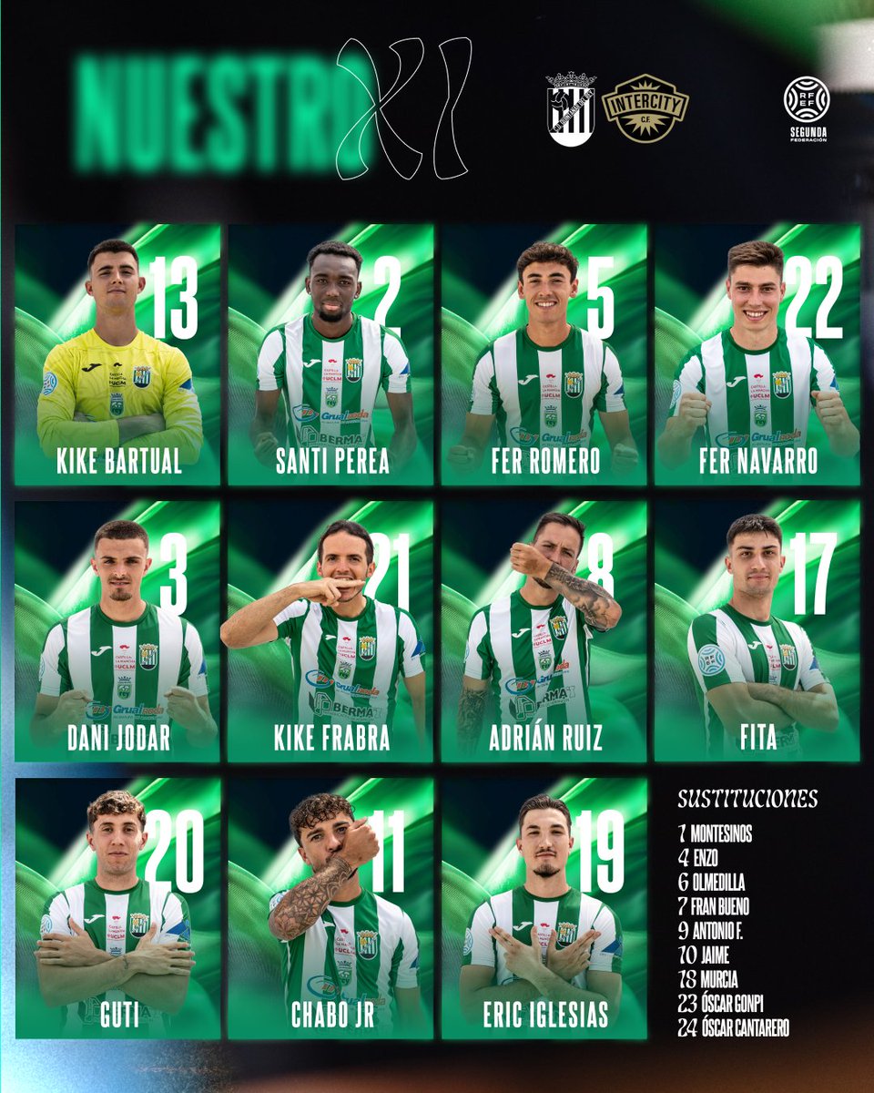 NUESTRO XI ➡️ JORNADA 01 📢⚽️
TEMPORADA 25/26 | #2RFEF

🆚️ <a href="/CFIntercity/">𝗖𝗙 𝗜𝗡𝗧𝗘𝗥𝗖𝗜𝗧𝗬</a> 
➡️ C.F. Intercity

💚 ¡VAMOS QUINTANAR! 💚

#vamosquintanar #quintanardelrey #quintanarAle
#2RFEF