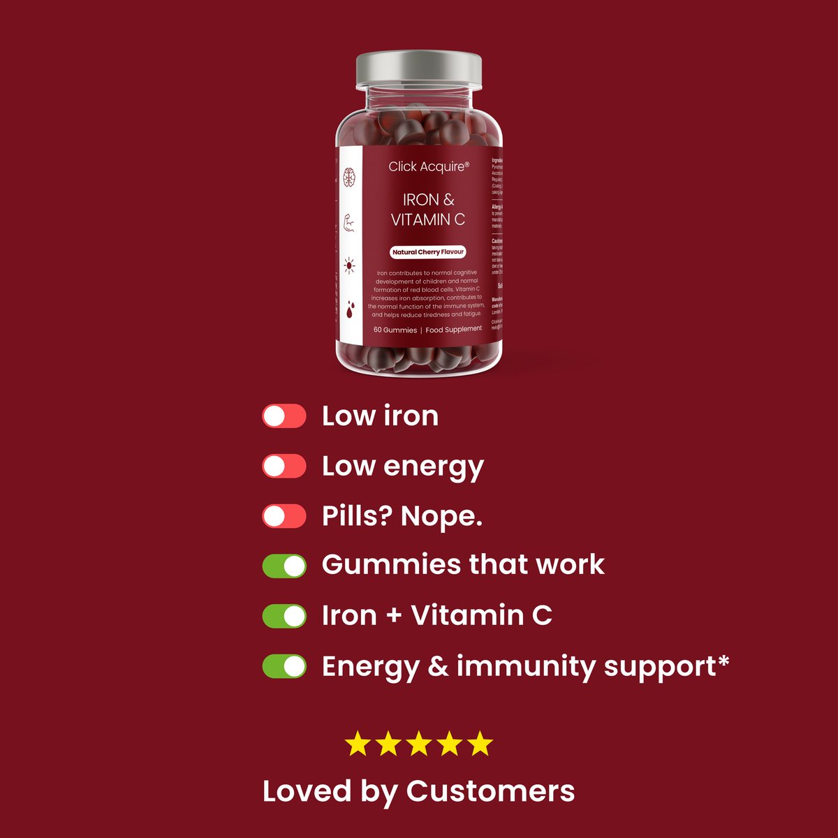 ClickAcquire's tweet image. ✨ Say goodbye to low energy &amp;amp; hello to natural support!

🍒 Delicious Iron + Vitamin C gummies

💪 Boost energy, fight fatigue &amp;amp; support immunity

🌿 No pills, just tasty gummies that work!