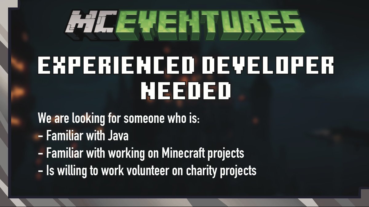 We are looking for an experienced Minecraft developer to work with us on our next project!

If you are interested please DM for more detail or fill in the application form below ⬇️
