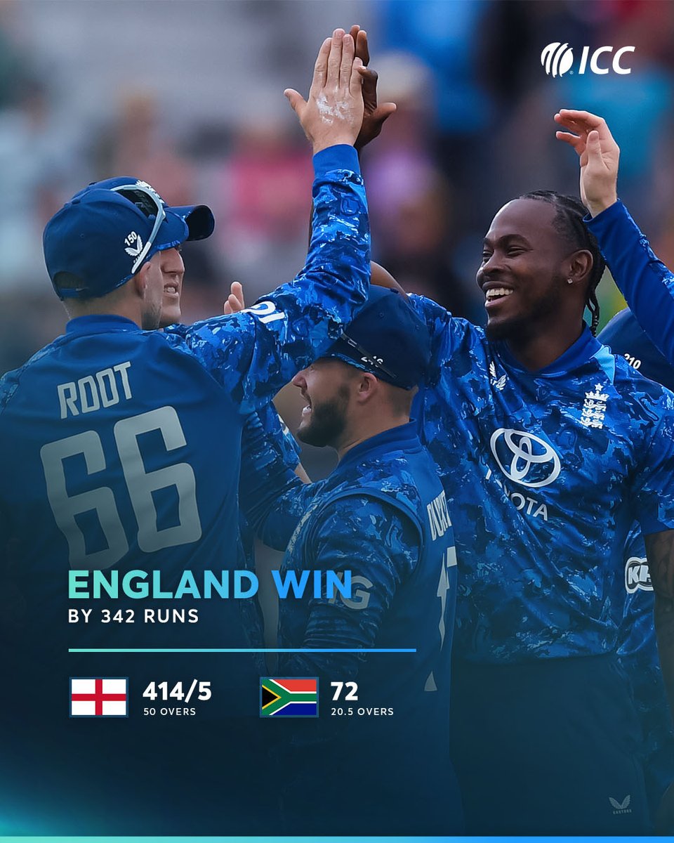 ICC's tweet photo. Fiery England roar back with a dominant win over South Africa in the final ODI 🏏

#ENGvSA 📝: https://t.co/kd5artk5TU https://t.co/V0F5cI8ses